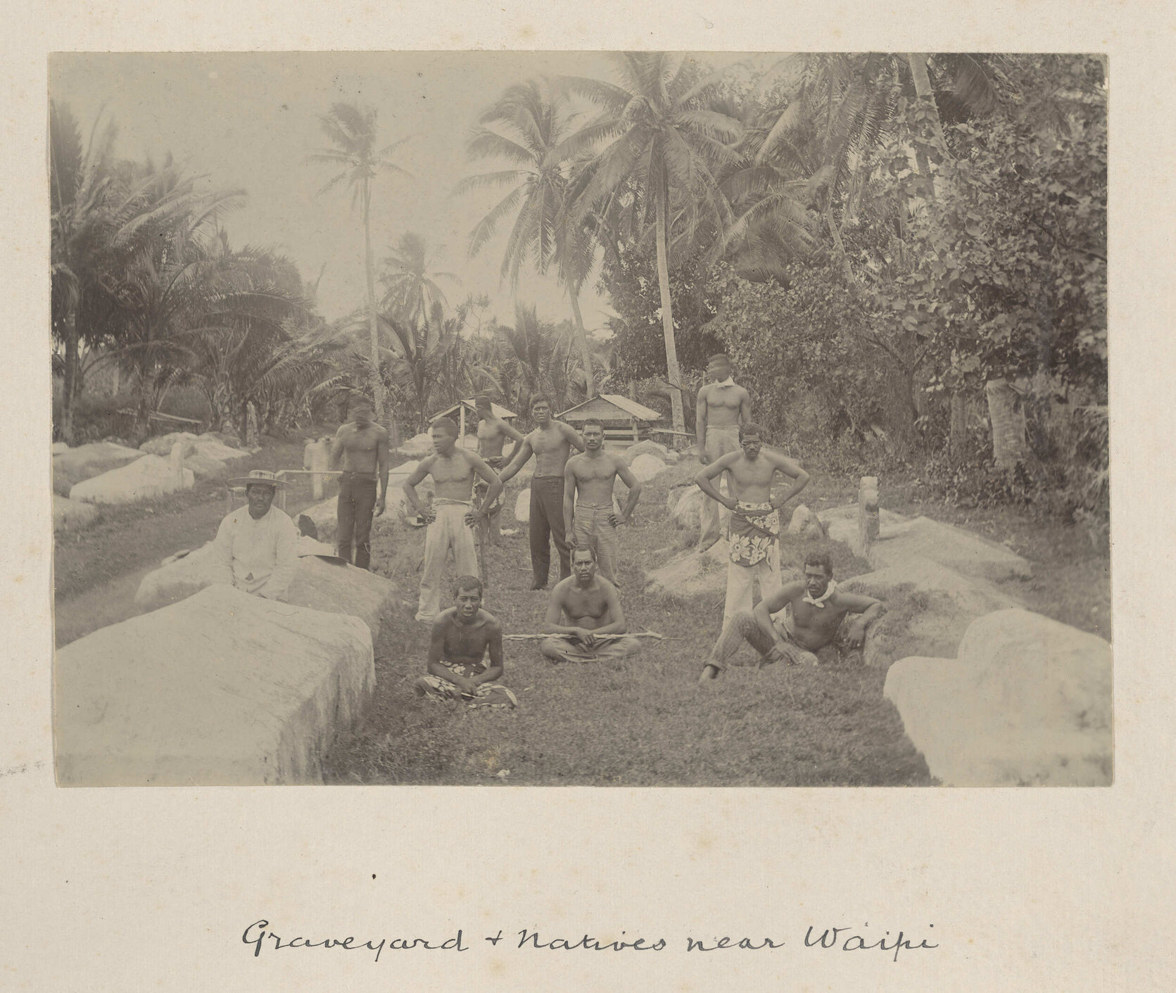 Graveyard and Cook Islanders near Waipi 