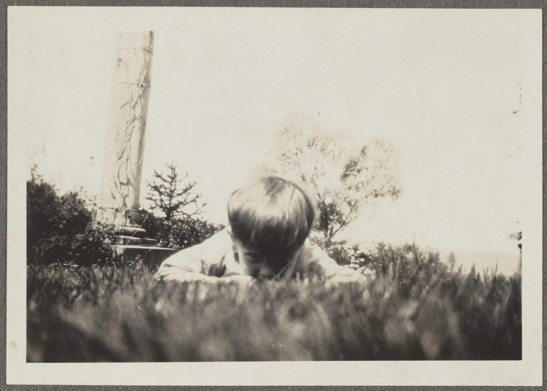 Boy lying in grass