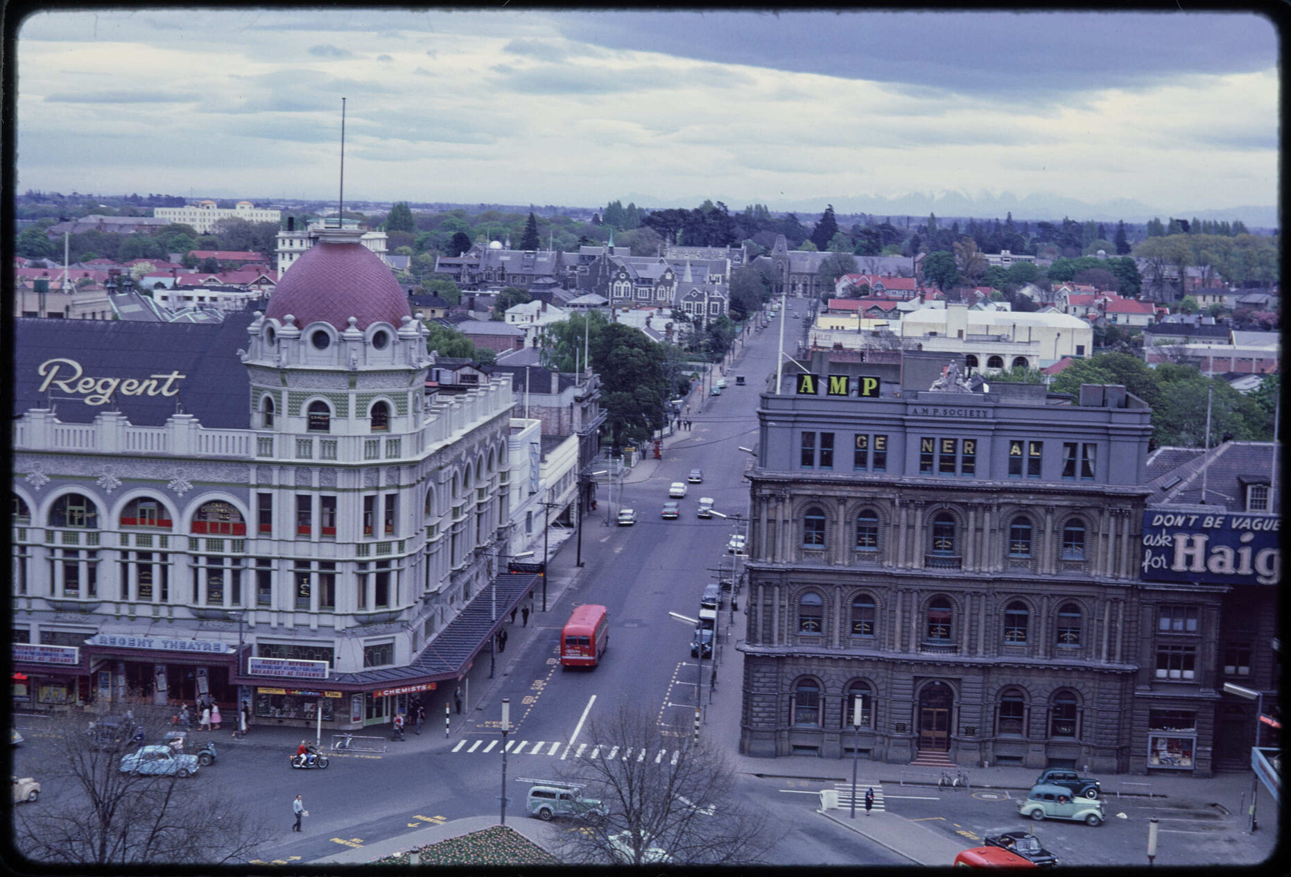 View west along Worcester Street from Christchurch Cathedral tower