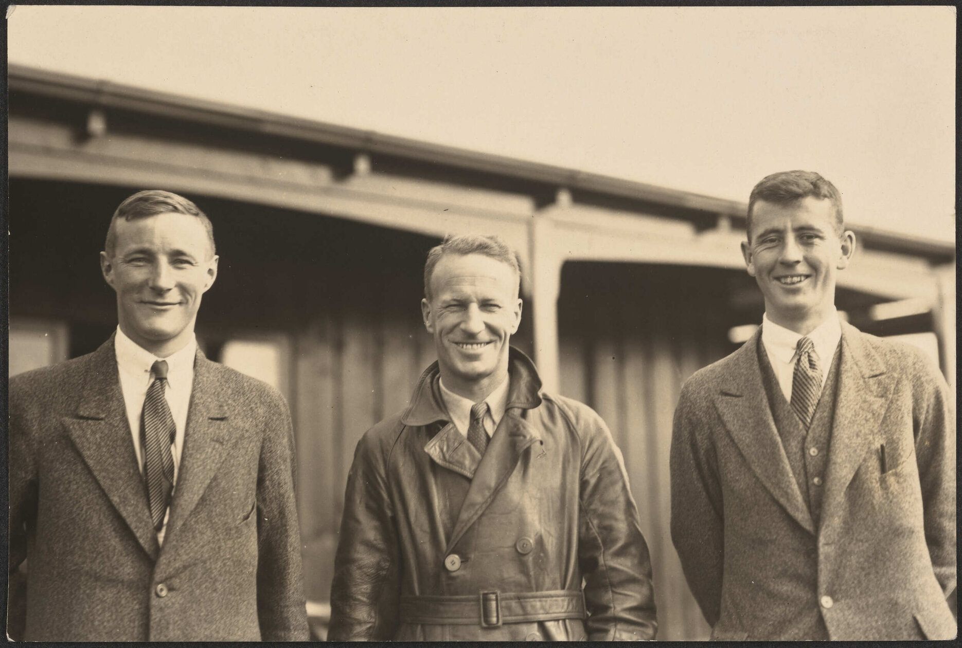 Charles Kingsford Smith, John Smith and Stuart Gilkison at Invercargill Aerodrome