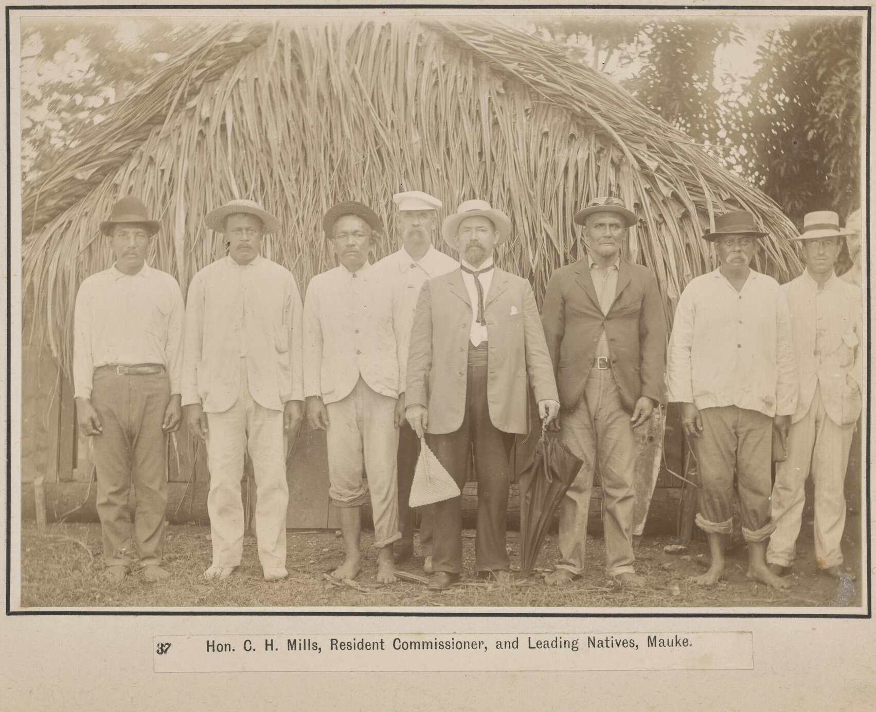 Hon. C.H. Mills, Resident Commissioner, and Leading Natives, Mauke