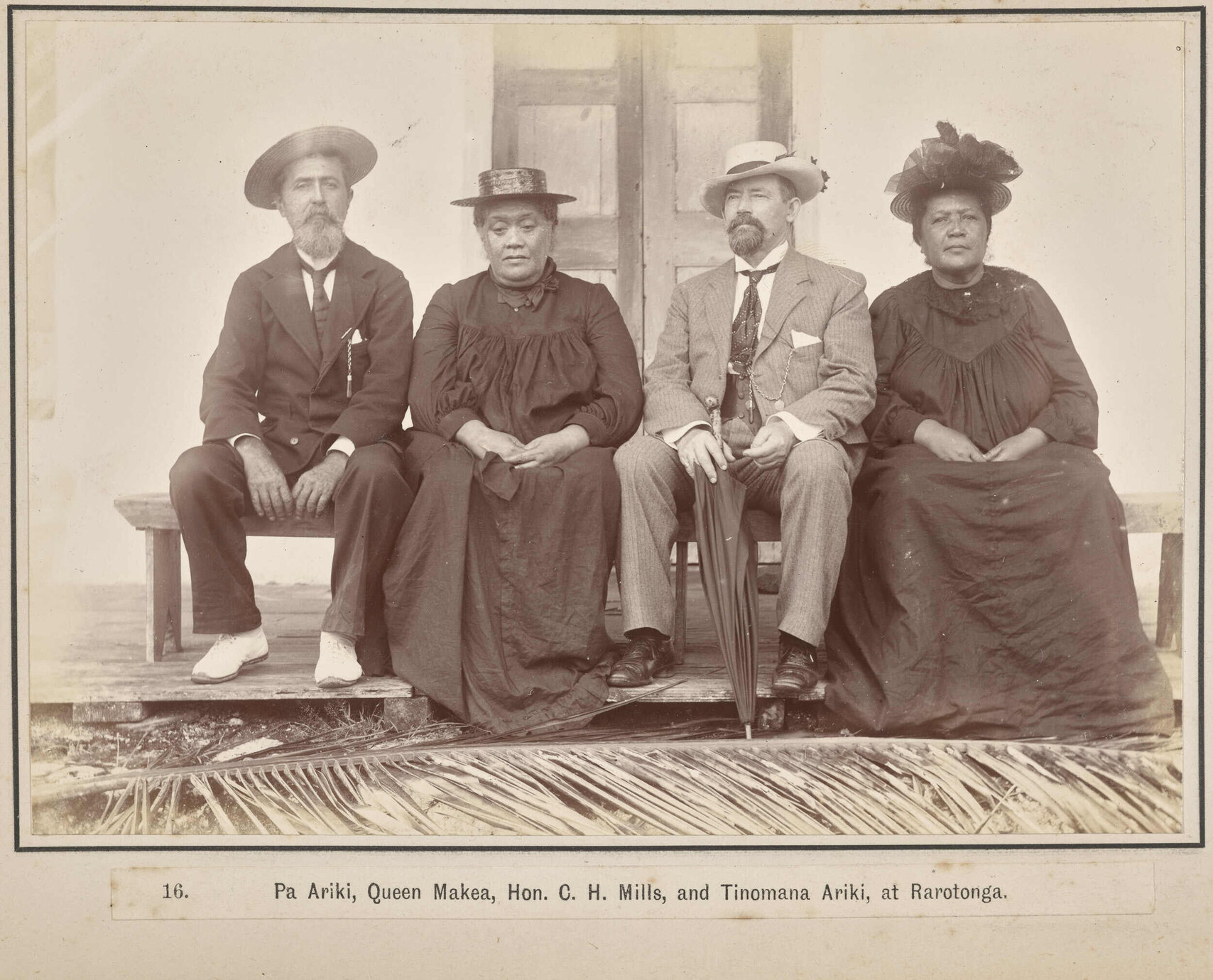 Pa Ariki, Queen Makea, Hon. C.H. Mills, and Tinomana Ariki, at Rarotonga