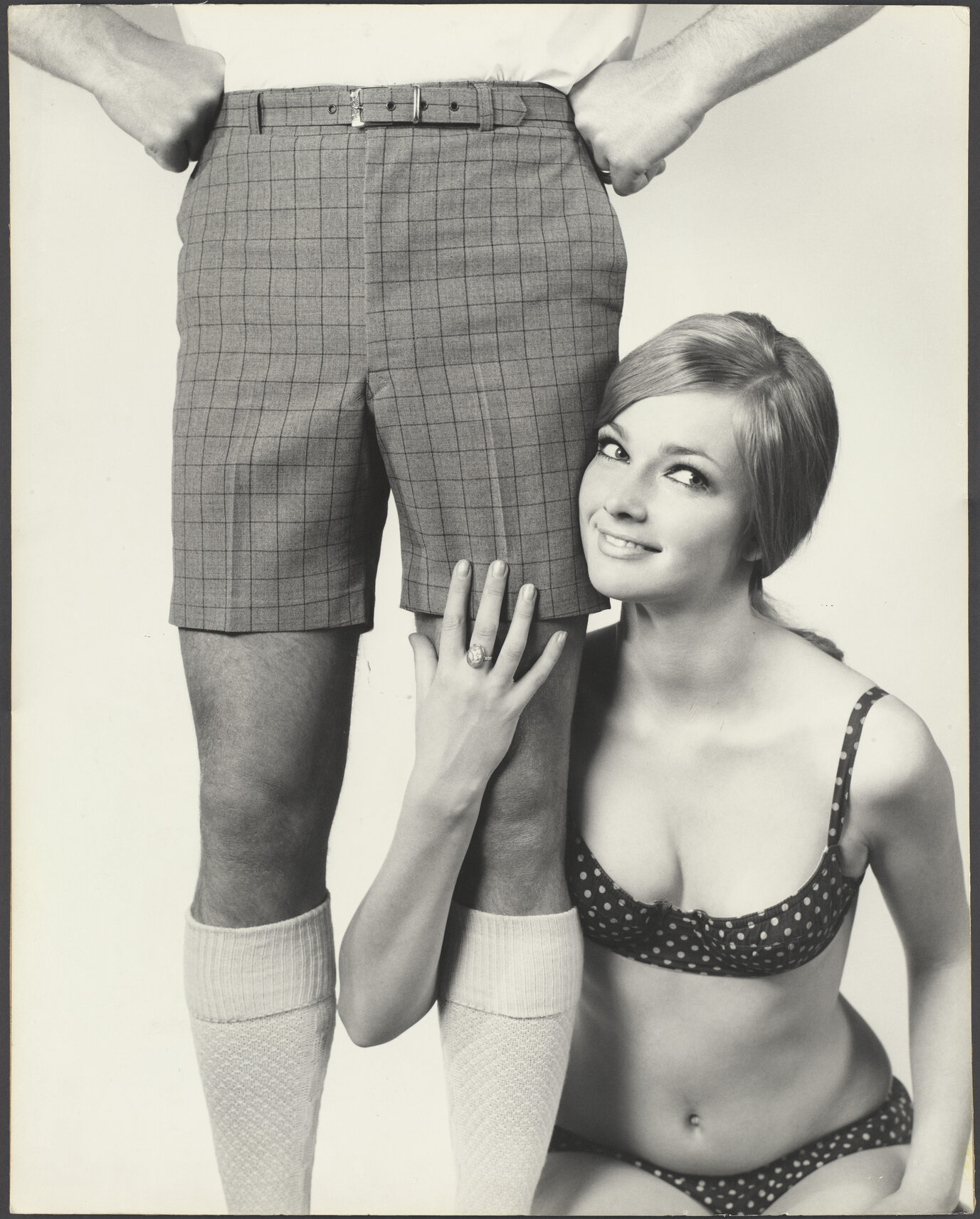Shorts, long socks and poka dot bikini
