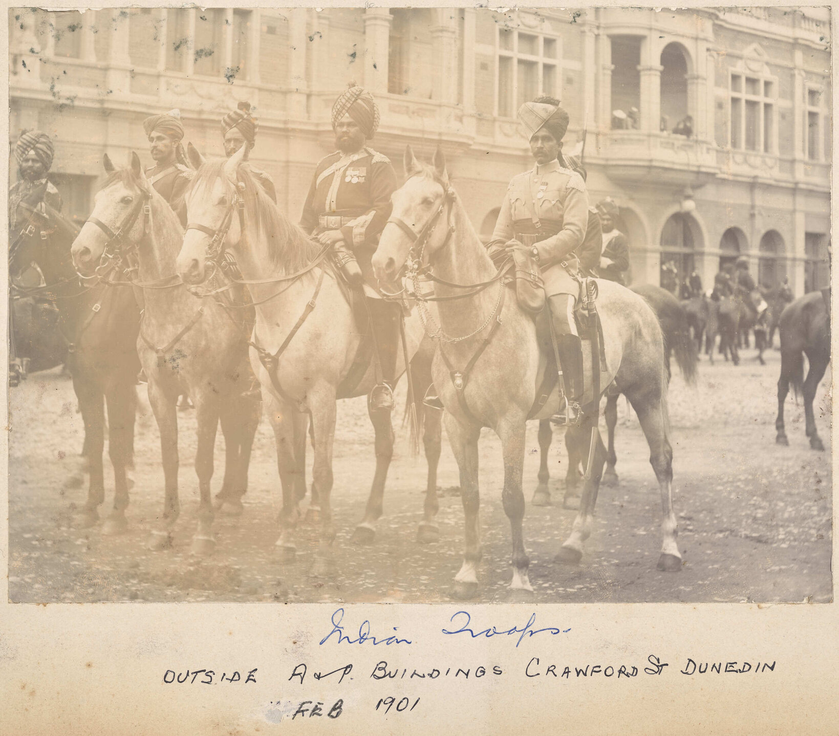 The Indian Troops at Dunedin : Group of Officers in front of the Agricultural Hall