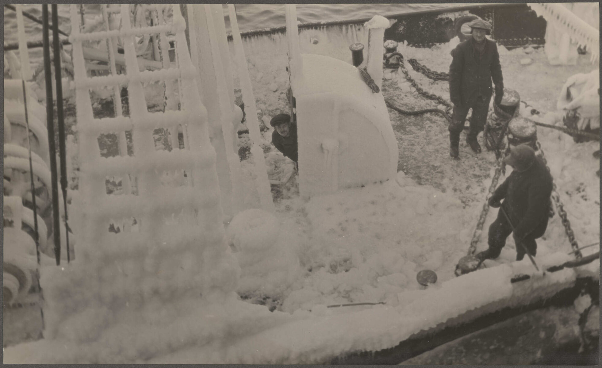 Ice-encrusted whale-catcher vessel