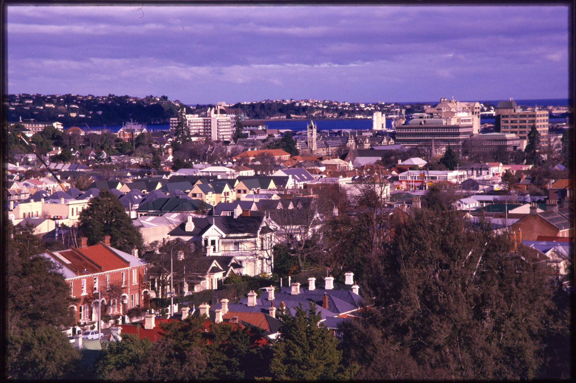 View over George Street, looking south towards the university and harbour