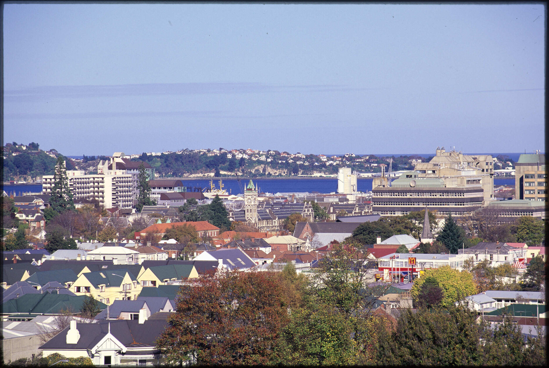 View over George Street, looking south towards the university and harbour