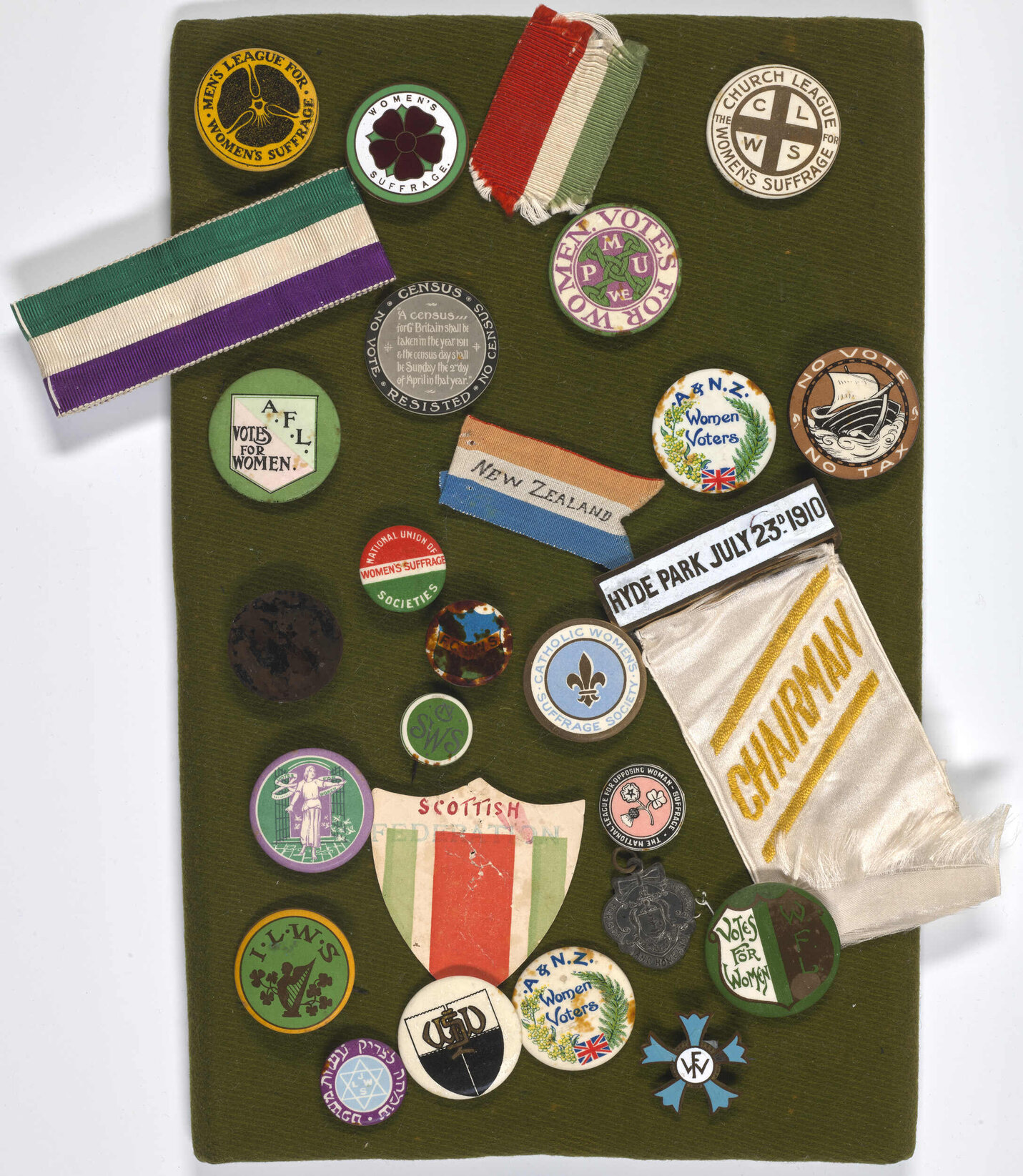 Suffrage badges and ribbons