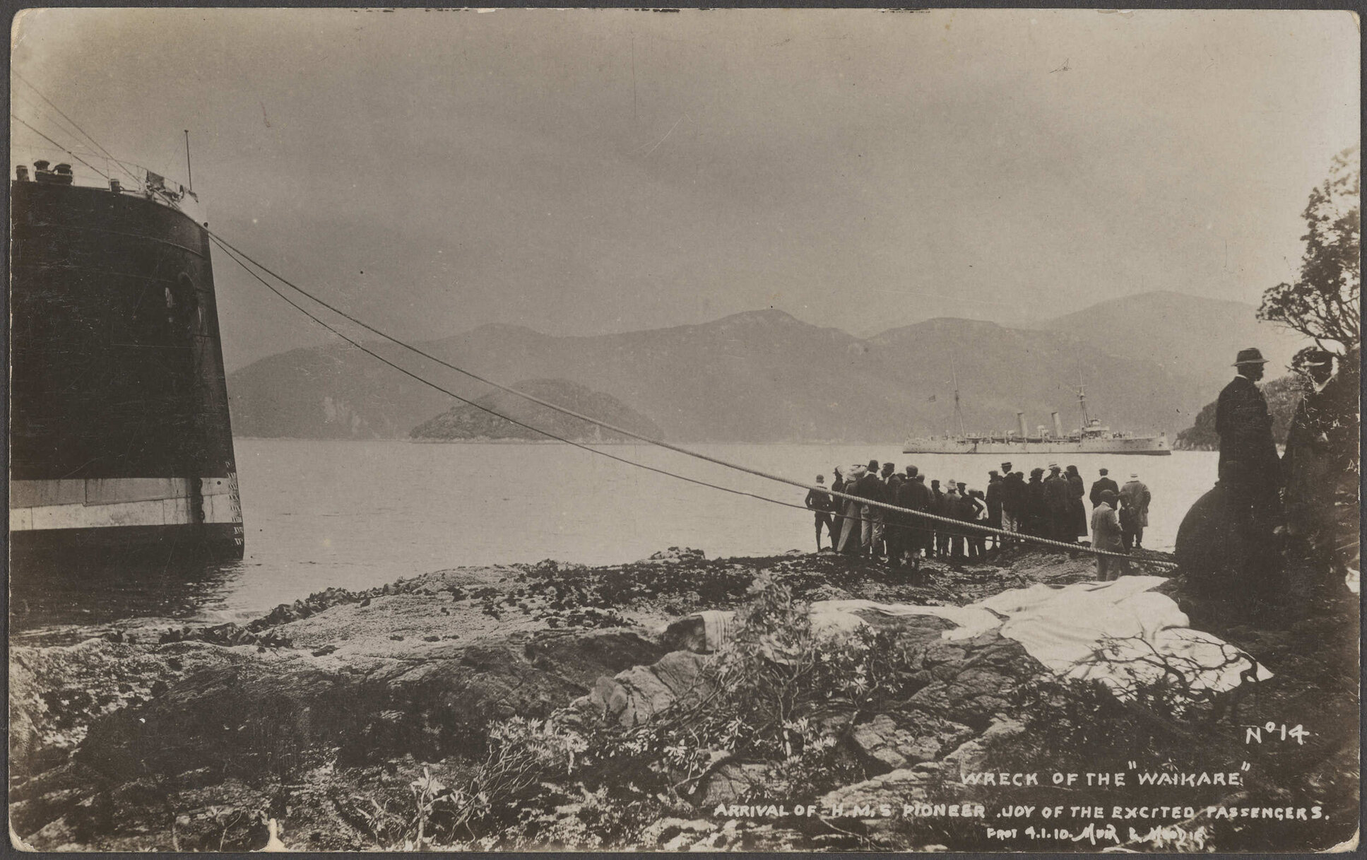 Wreck of the "Waikare": Arrival of HMS Pioneer. Joy of the excited passengers