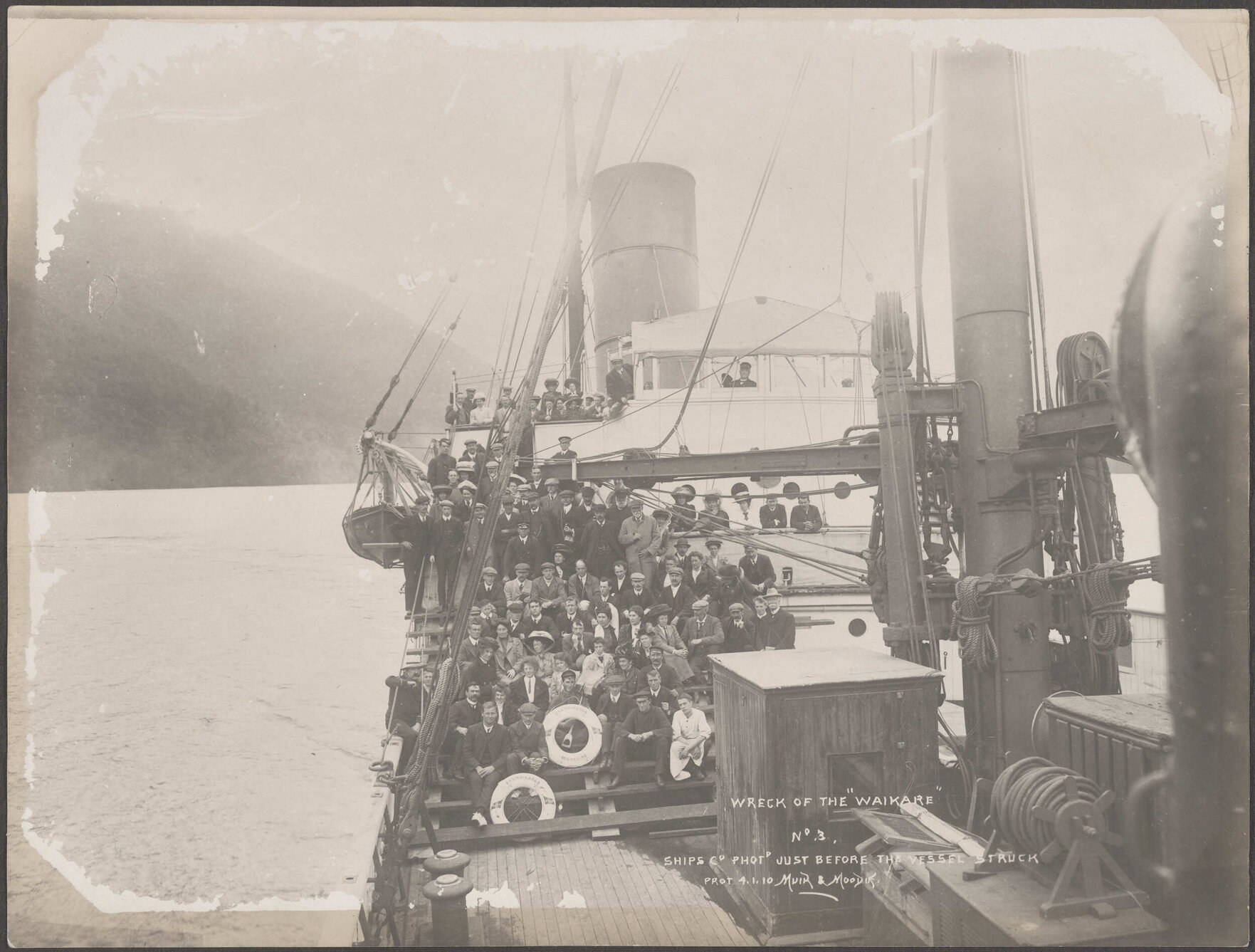 Wreck of the "Waikare": Ship's company photographed just before the vessel struck