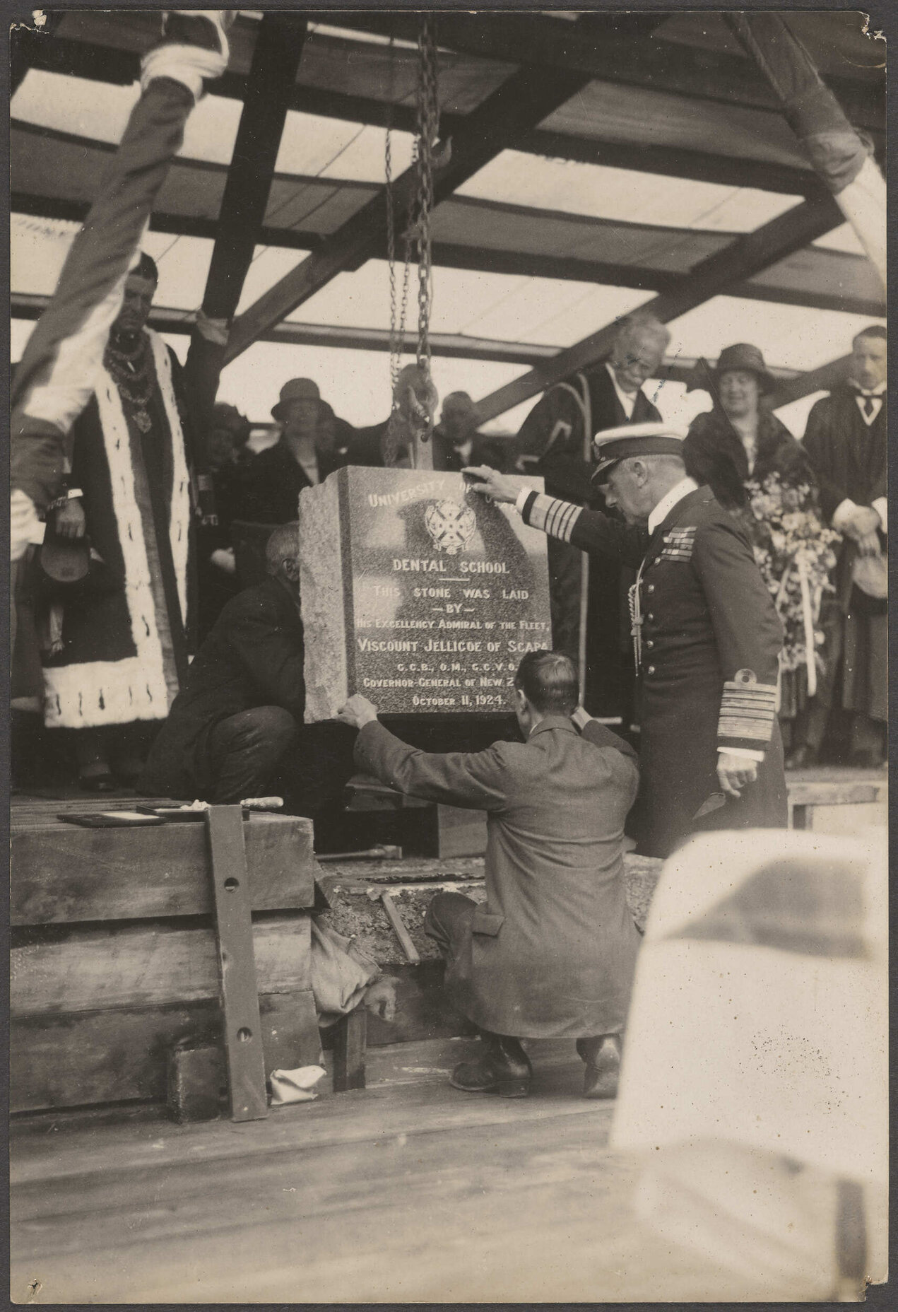 Governor General Lord Jellicoe laying foundation stone of new Dental School building