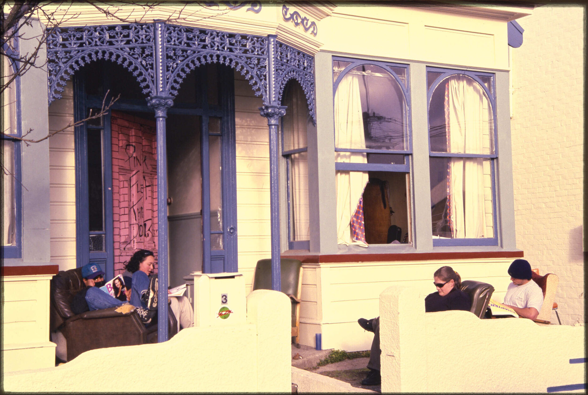 Students in front of flat on Clyde Street