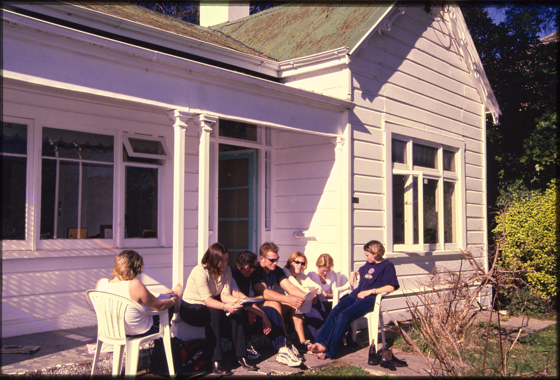 Students in front of flat