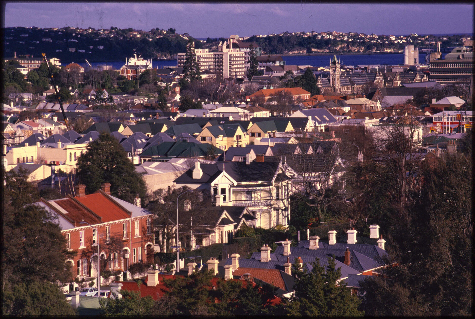 View over George Street, looking south towards the university and harbour