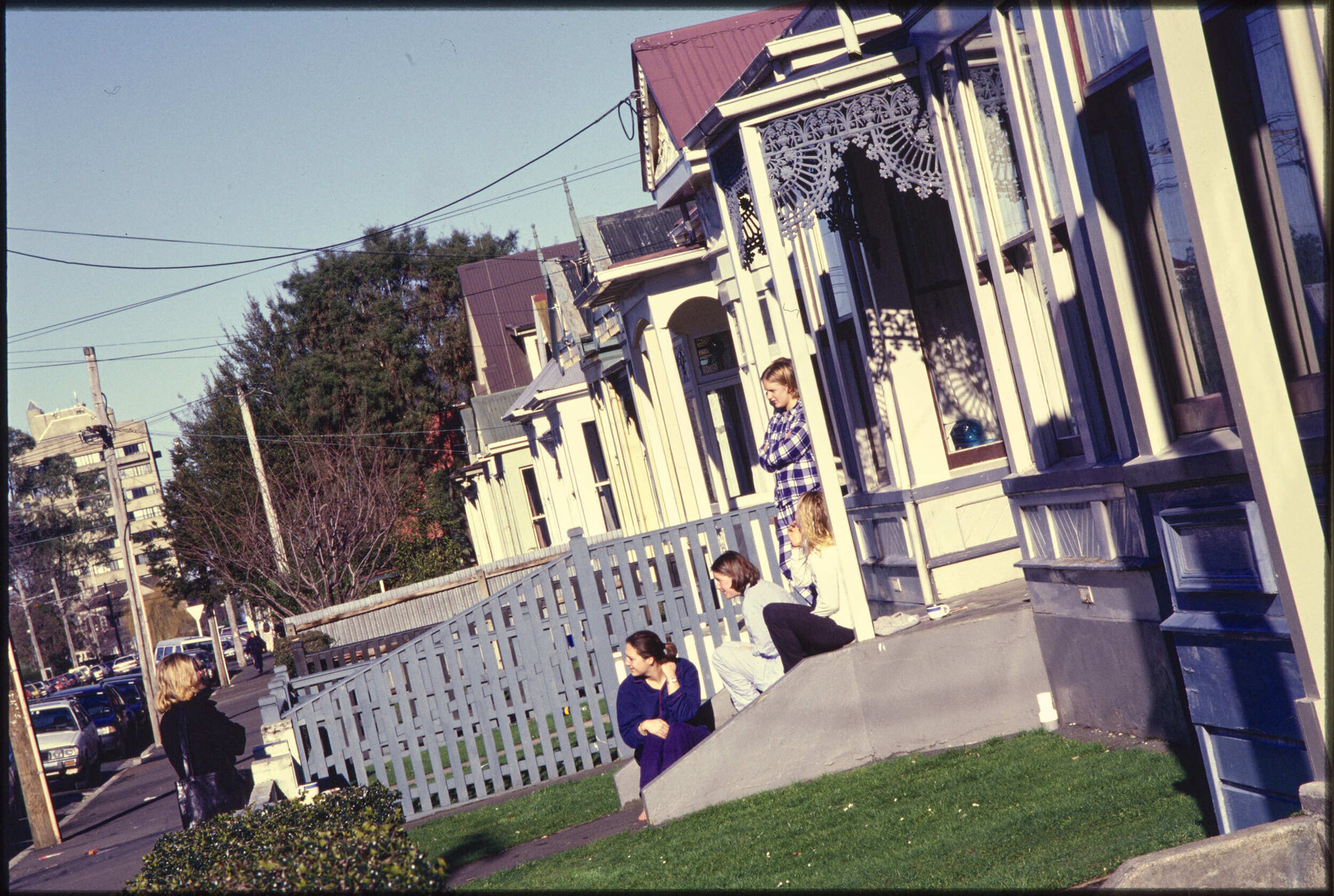 Students in front of flats on Castle Street