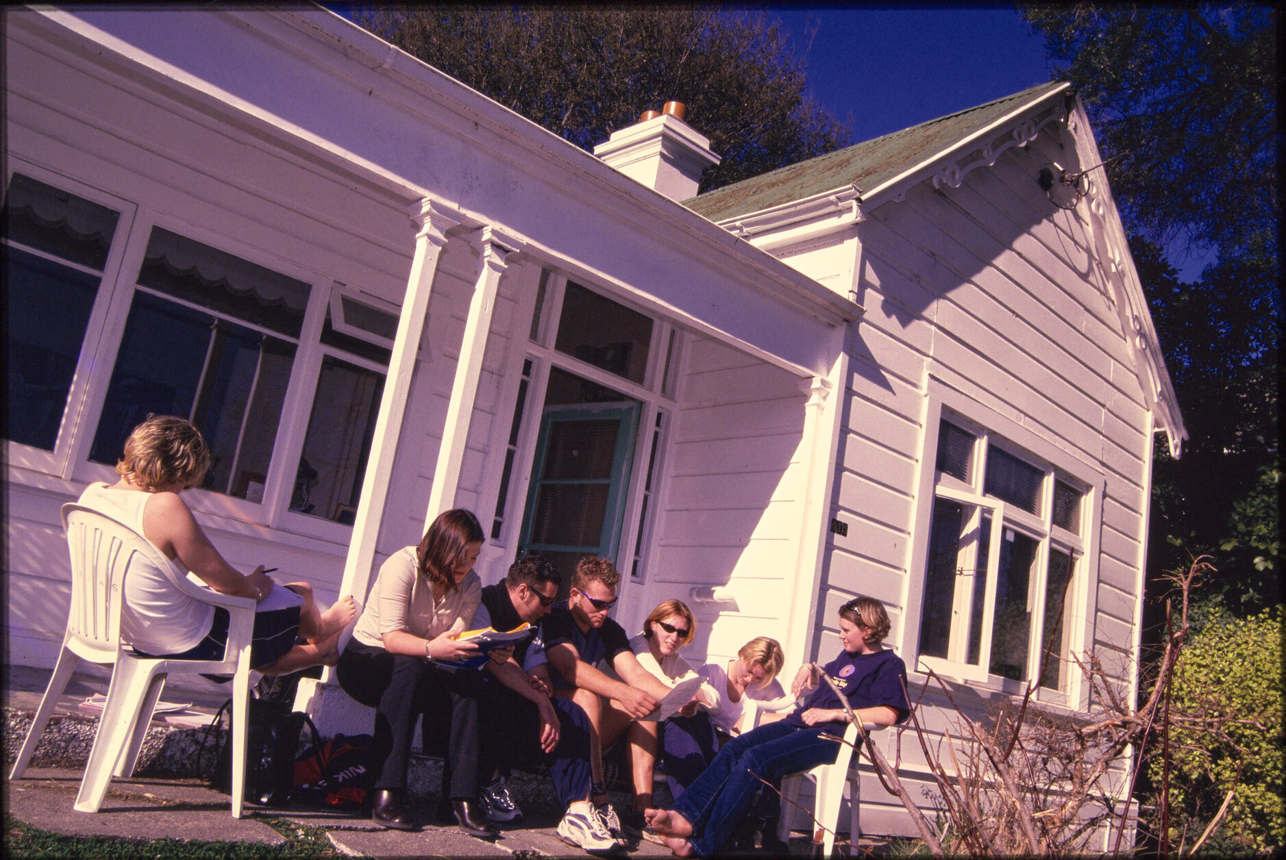 Students in front of flat