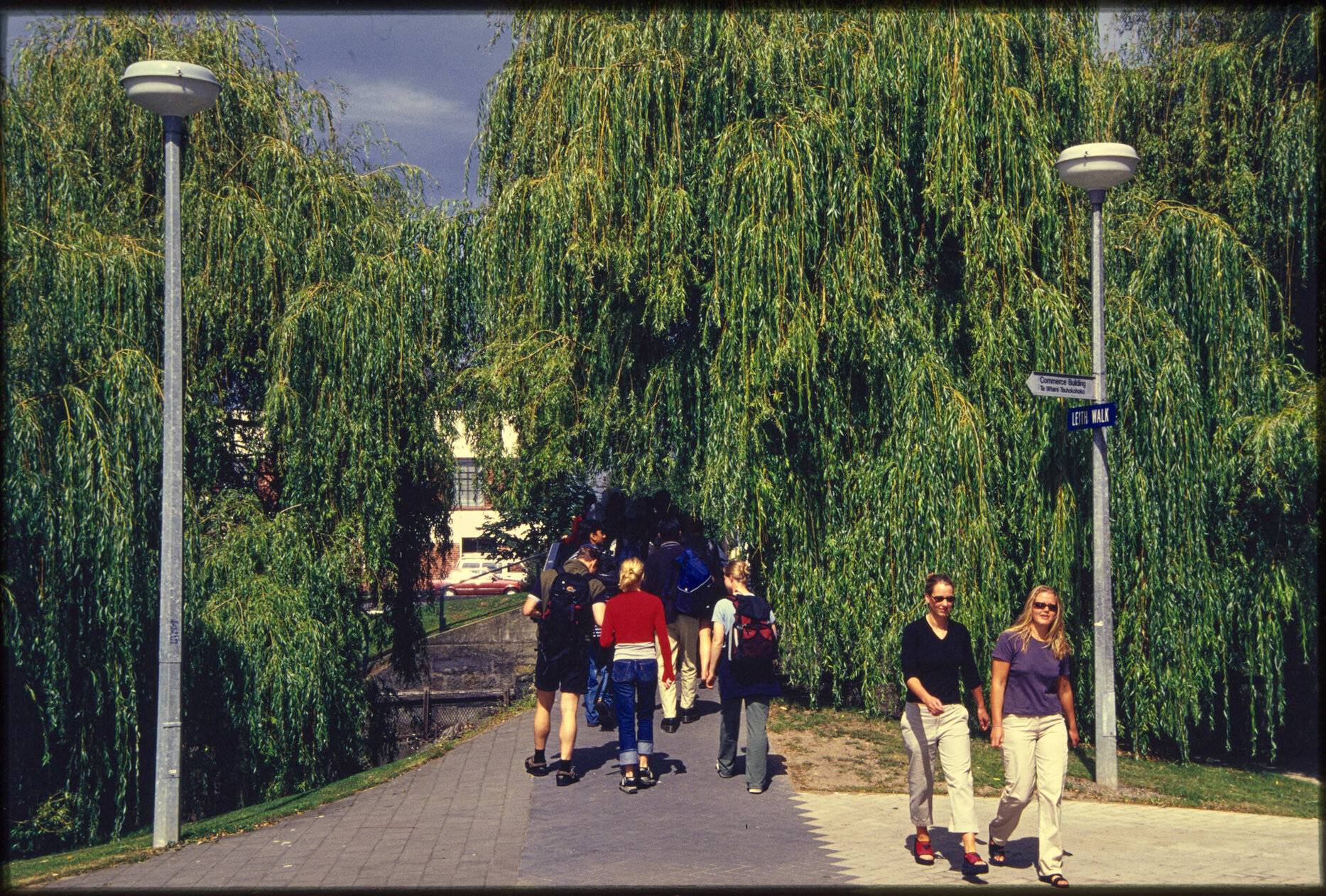 Students at footbridge