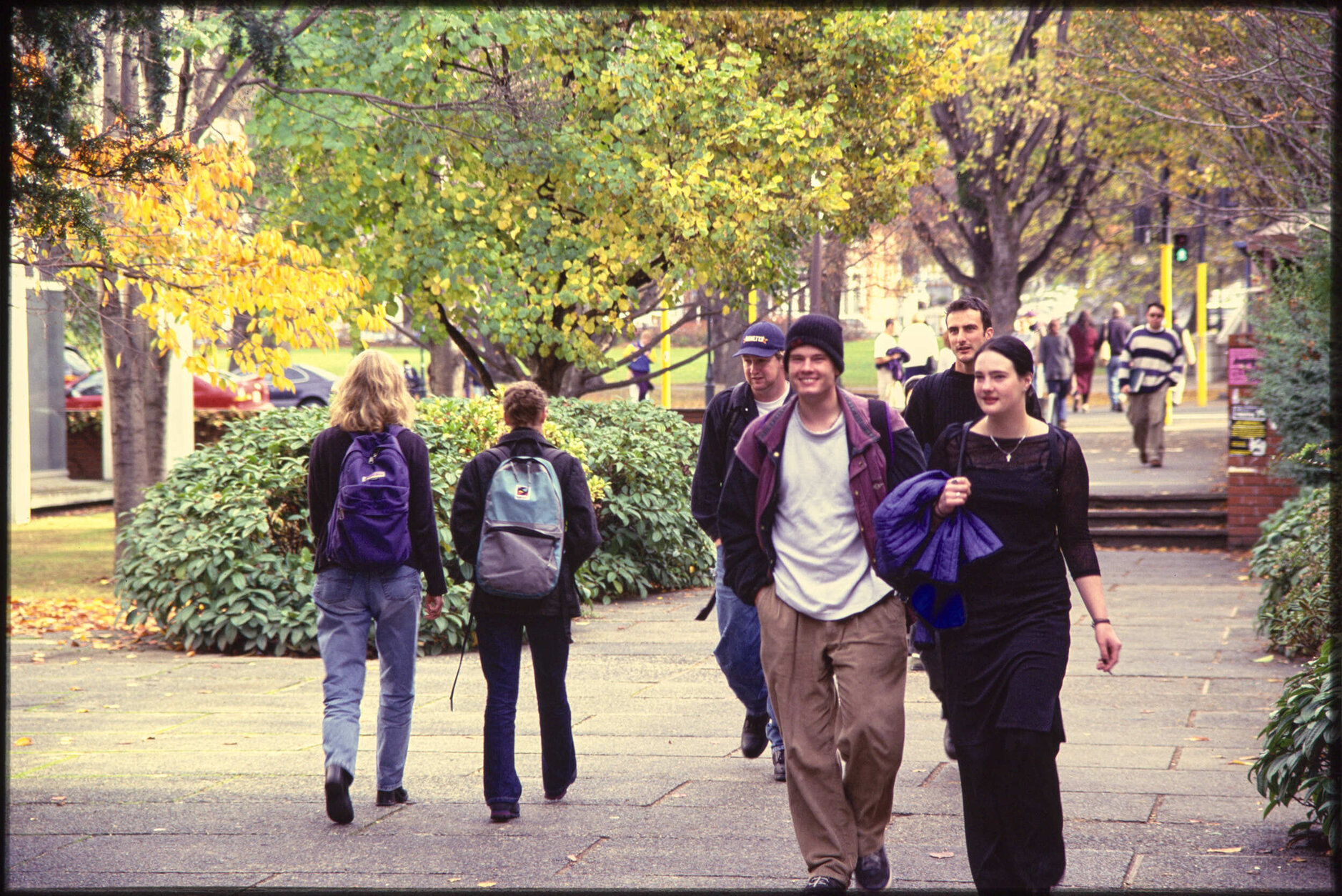 Students outside University Central Library, with Cumberland Street in background