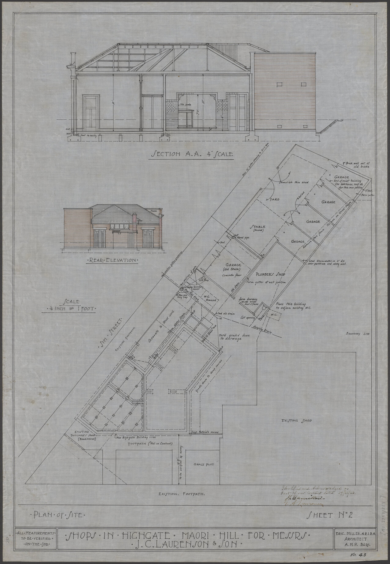 No. 43. J.G. Laurenson &amp; Son, plan for premises, Highgate, Roslyn, Eric Miller architect. Sheet 2.
