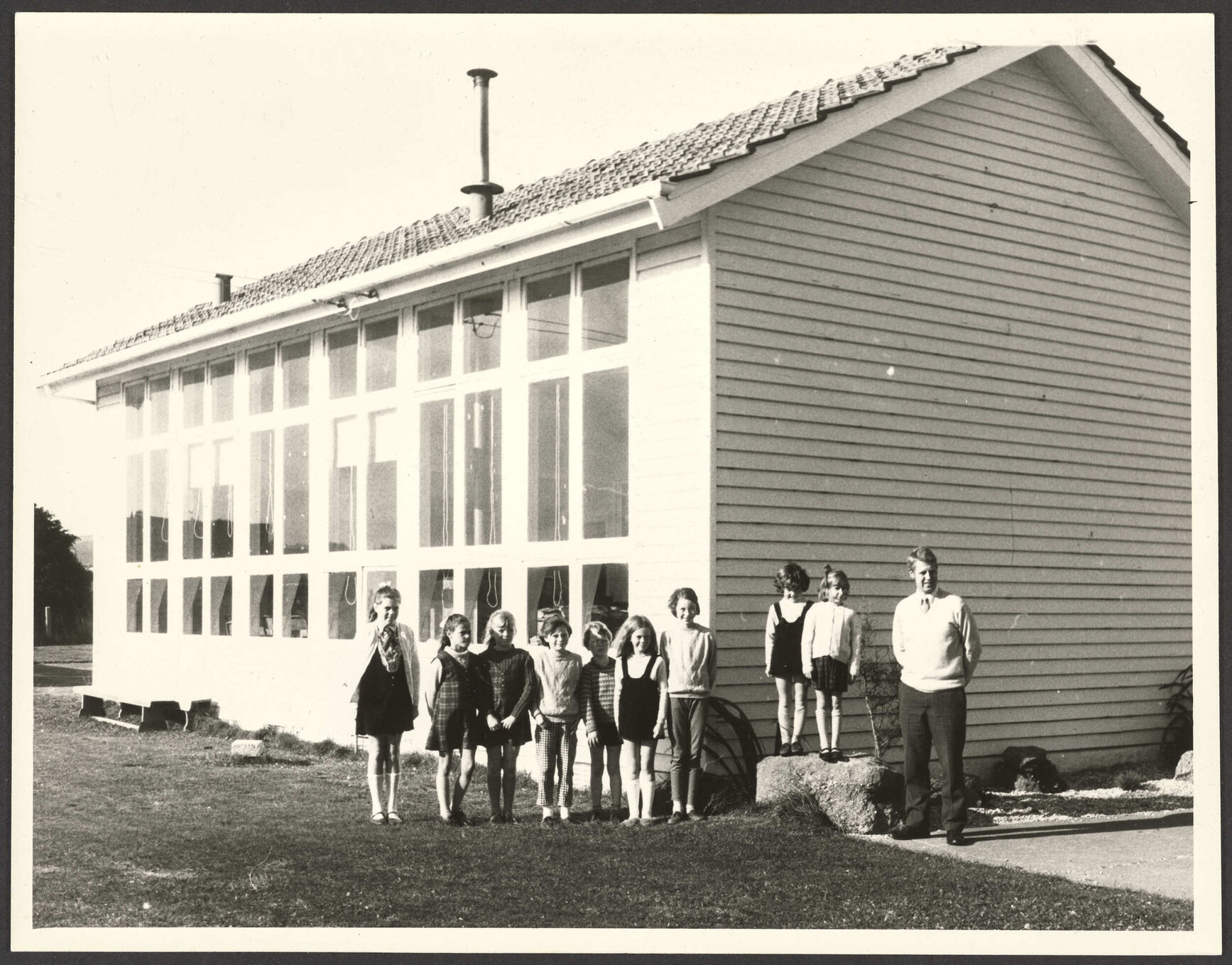 Pupils and teacher on the last day at Lovells Flat School