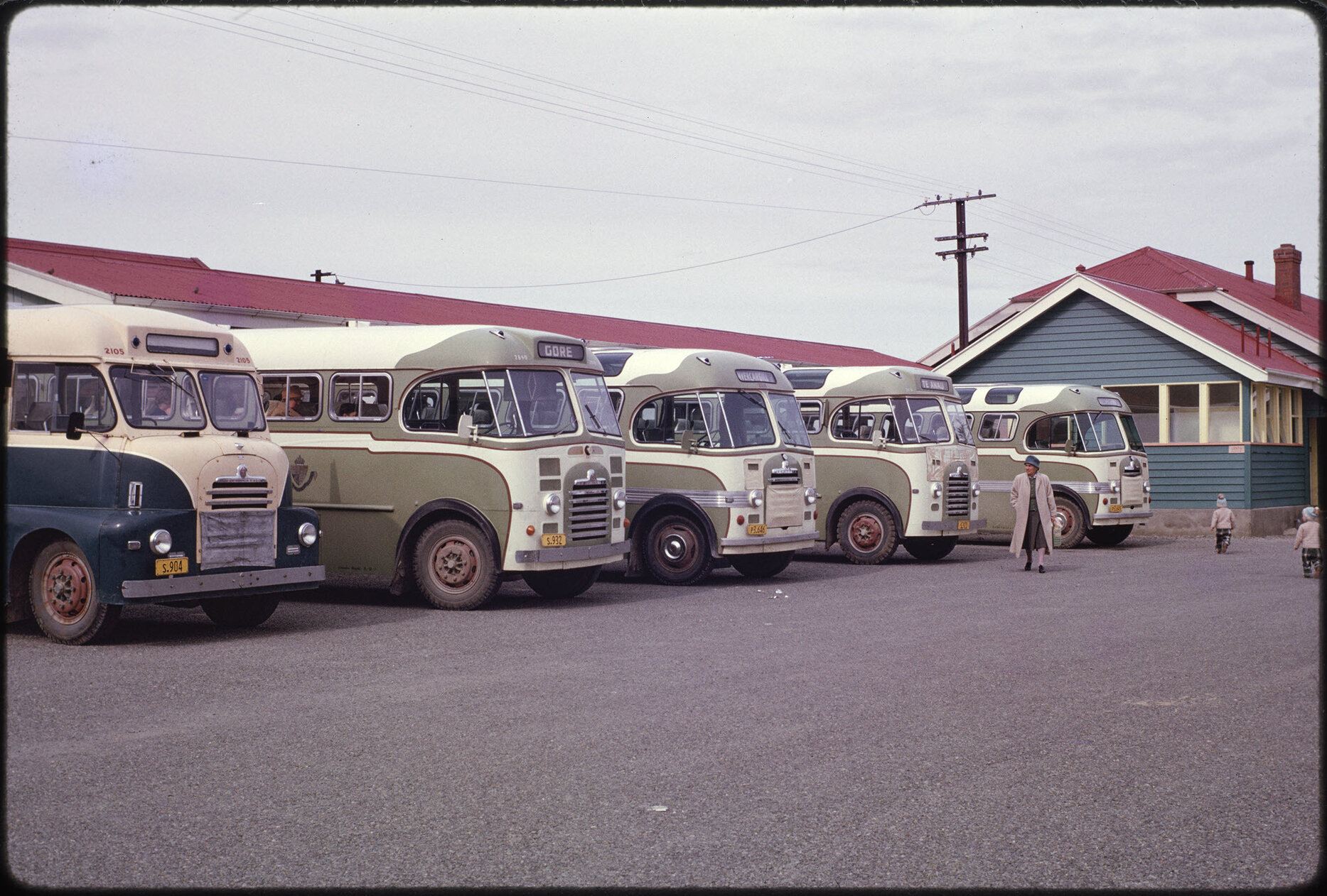 NZR Road Services buses at Lumsden depot [slide]