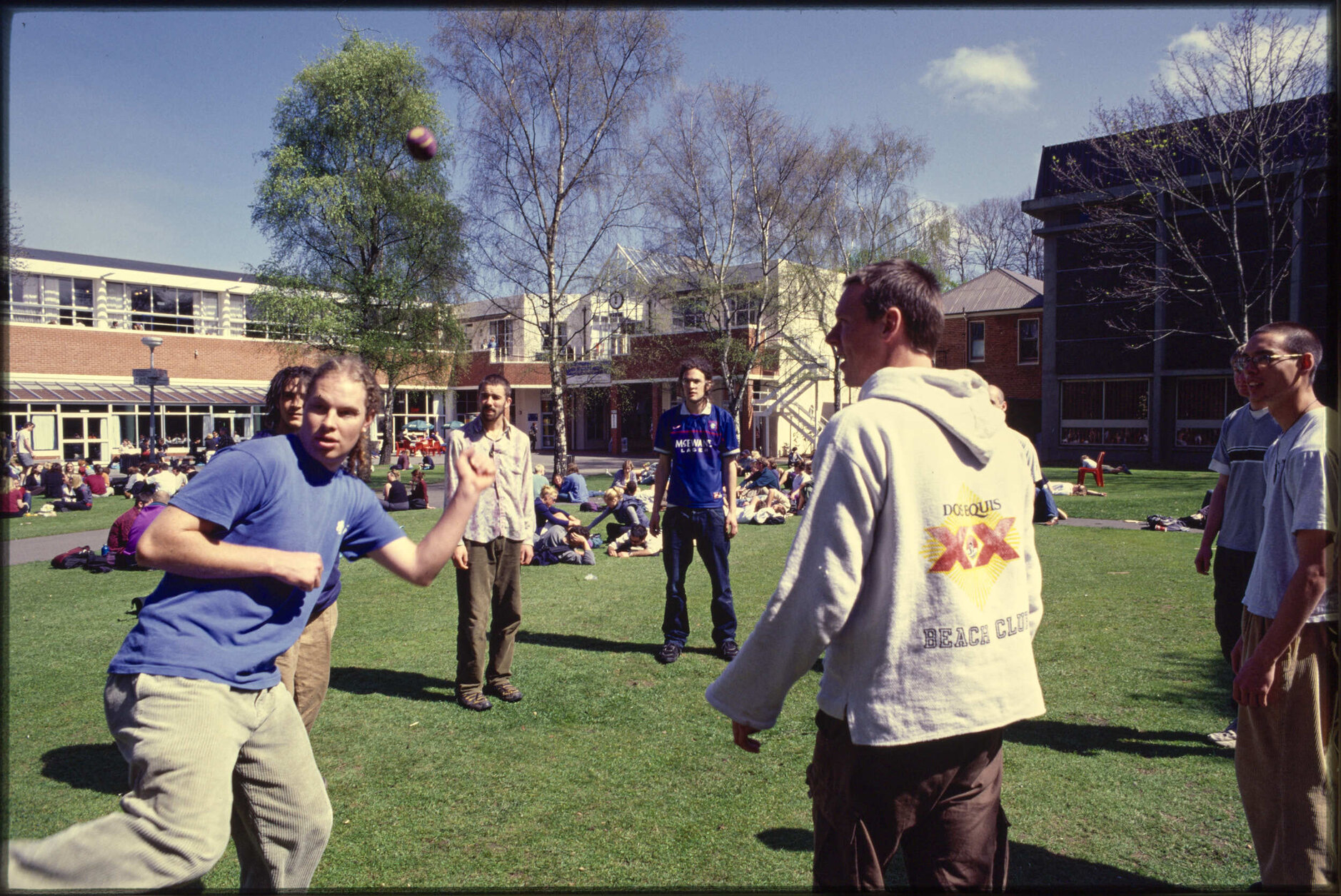 Students playing hacky sack on Union Lawn