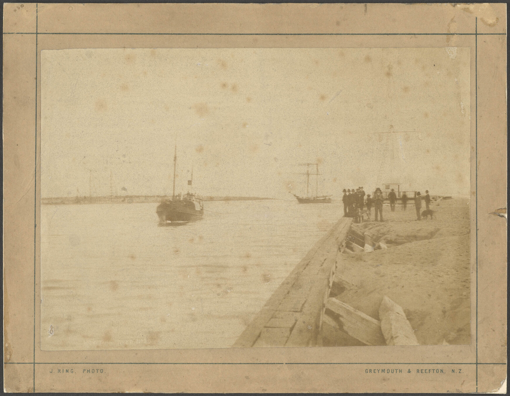 Waipara towing the schooner Wanganui over the Hokitika Bar