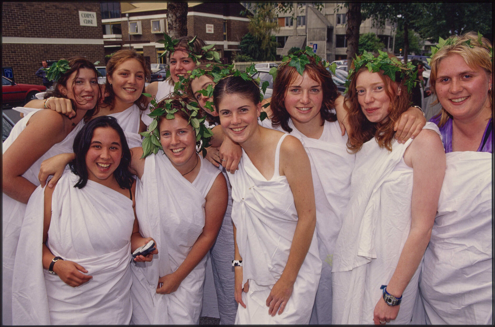 Students dressed for toga parade