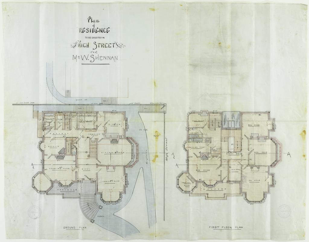 'Threave', residence of W. Shennan, 367 High Street, Dunedin, Lawson and Salmond architects. Ground plan, first floor plan.