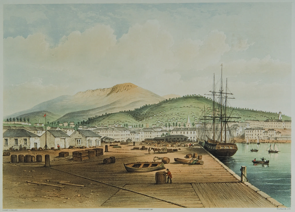 Hobart town from the new wharf. H. Grant Lloyd Del. W.L. Walton lith. M. &amp; N. Hanhart imp