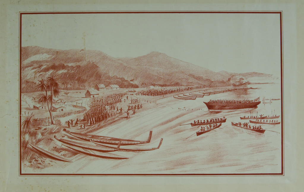 The launching of the schooner Herald, fifty tons, at Paihia, 24 January, 1826