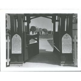 Lynch - gate erected in commemoration  of the founding of the Kaitaia Mission  in 1834. by the Rev. J. Matthews and W. G.  Pucke