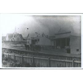 Kaitangata Presbyterian church, with W. T. Smith's house and store