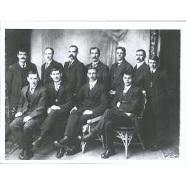 Poultry, Pigeon, Canary Society Committee      L-R Sitting: J.T. Oliver, J. Pryde (vice president), F. J. W. Tosswill (President