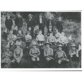 Caption: 'Baden Powell's north Dunedin Scouts, under Chief Scoutmaster Carr'