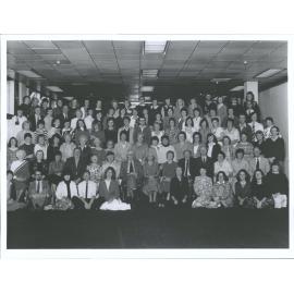 Past and Present staff members of all units at farewell for retiring university librarian W. (Jock) McEldowney.