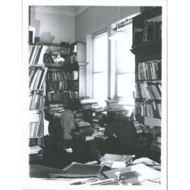 Hocken Library, work room, August 1978. Museum Building left Mrs Elizabeth Jarrett (library asst) Right: Mrs Christine Abercromb