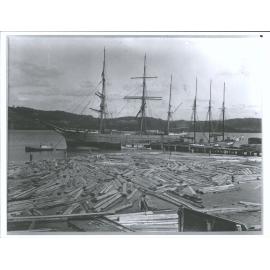 "The Kauri Booms at KohuKohu, Hokianga and vessels loading Sawn timber"