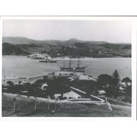 Pahi on the Otamatea River  The barquentine "Examiner" loads at Chadwicks mill at Whakapirau &  the 'St Kilda' is moored at Pahi