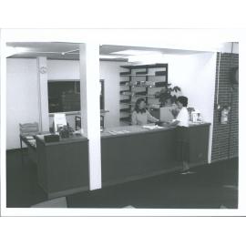 Reference desk  Claire Wood (behind counter)
