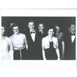 Home Science Ball - "Girls wearing frocks designed and made in clothing class"  From left Rachel Woodward, Johana Lunan, Graeme?