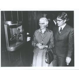 Opening of Arnold Perry Room Mr Arnold Perry & John Perry look at sculpture