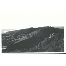Mt Cargill taken from second ridge, showing at centre Organ Pipe formation left Waitati, Blueskin Bay, Karitane Peninsula.