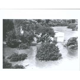 Roaring Meg Power Station - "Willow trees beside the Roaring meg Power Station are half submerged under the 35ft rise of the Kaw