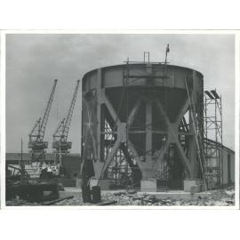 Ceement silo being built at Cross Wharf