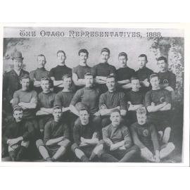 The Otago Representatives:  Marchbanks (Umpire) Gibson Anderson Martin Lynch Webb Davie  Thompson, W. Stephenson, Morris, Thomas