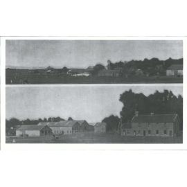 Upper-Farmyard view of Longbeach homestead.  Lower - View of Kitchen & Bakehouse (on right) & Post Office & Grain Store.
