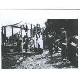 Waiho - St James Church  From left - Lord Bledisloe, Lady B, vicar Rev. (later Bishop) A. K. Warren, Rev H. J. W. Knight, Peter
