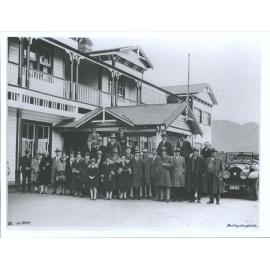 Waiho Gorge 1930 Members of Pleasure Tour organised by N.Z. Railways