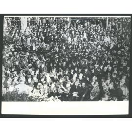 Large crowd of early miners